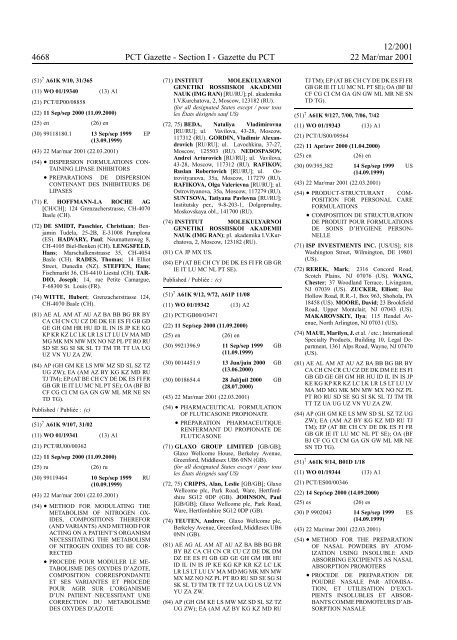 PCT/2001/12 : PCT Gazette, Weekly Issue No. 12, 2001 - WIPO