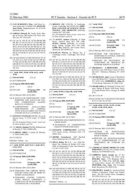 PCT/2001/12 : PCT Gazette, Weekly Issue No. 12, 2001 - WIPO