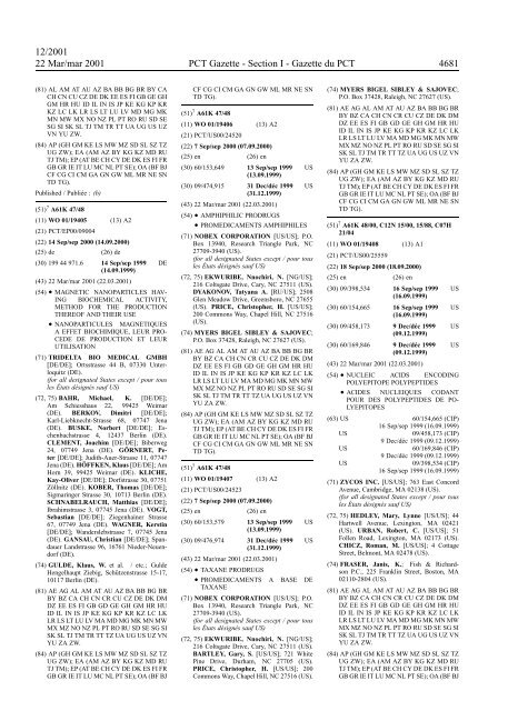 PCT/2001/12 : PCT Gazette, Weekly Issue No. 12, 2001 - WIPO