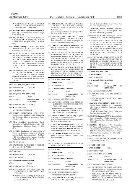 PCT/2001/12 : PCT Gazette, Weekly Issue No. 12, 2001 - WIPO