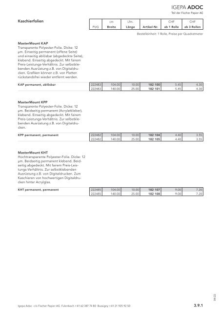 Igepa Adoc AG - Preisliste