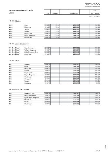 Igepa Adoc AG - Preisliste