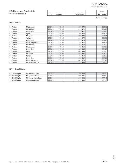 Igepa Adoc AG - Preisliste