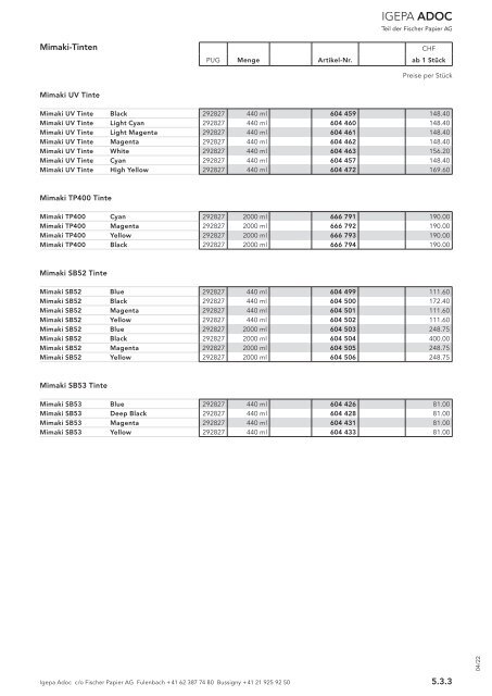 Igepa Adoc AG - Preisliste