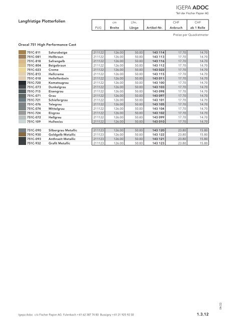 Igepa Adoc AG - Preisliste