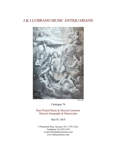 J &amp; J LUBRANO MUSIC ANTIQUARIANS