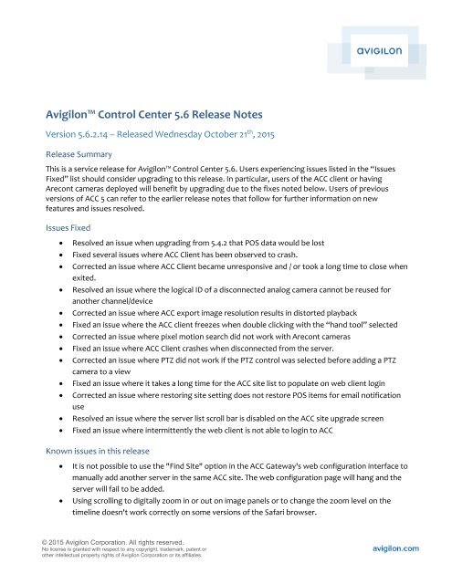 Avigilon Control Center 5.6 Release Notes