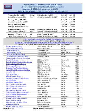 Early Voting Locations, Dates and Times - Dallas County, TX Elections