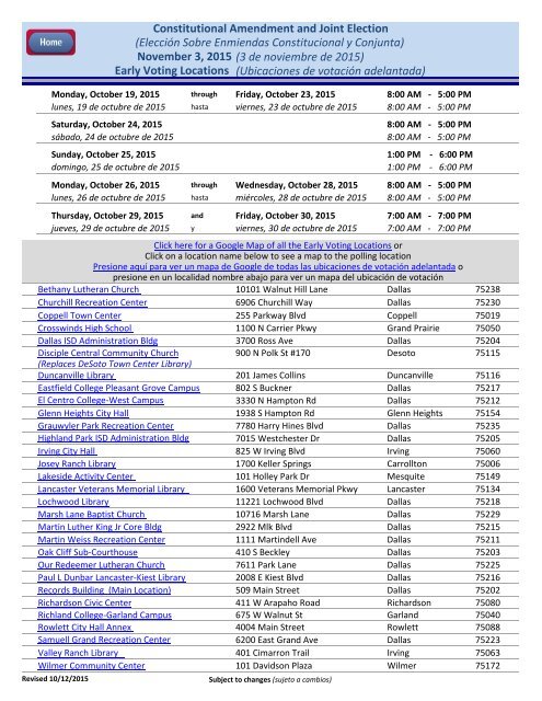 Early Voting Locations, Dates and Times - Dallas County, TX Elections