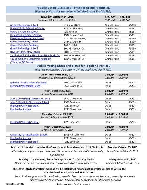 Early Voting Locations, Dates and Times - Dallas County, TX Elections