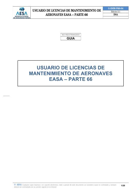 USUARIO DE LICENCIAS DE MANTENIMIENTO DE AERONAVES EASA – PARTE 66