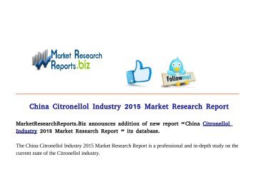  China Citronellol Industry 2015 Market Research Report 