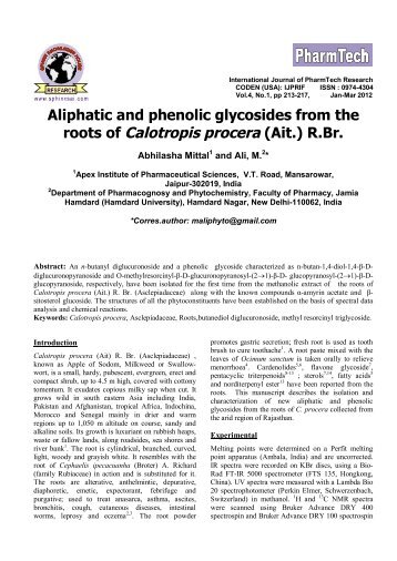 Aliphatic and phenolic glycosides from the roots of Calotropis procera
