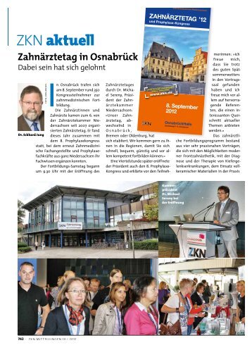 Nieders. Zahnärzteblatt über Zahnärztetag 2012