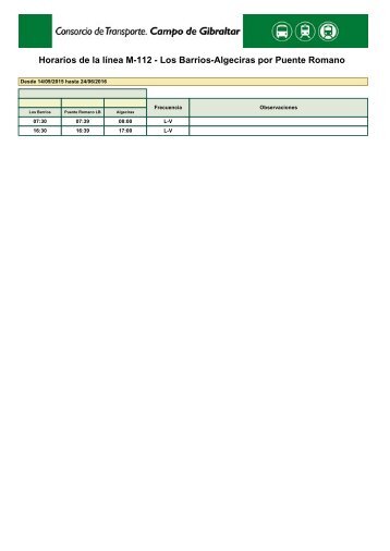 Horarios de la línea M-112 - Los Barrios-Algeciras por Puente Romano