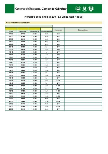 Horarios de la línea M-230 - La Línea-San Roque