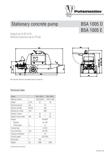 Stationary concrete pump BSA 1005 D BSA 1005 E
