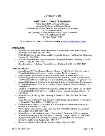 Curriculum Vitae KRISTINA D (CRABTREE) MENA