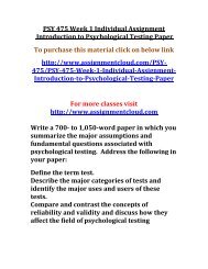 UOP PSY 475 Week 1 Individual Assignment  Introduction to Psychological Testing Paper