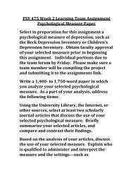 UOP PSY 475 Week 2 Learning Team Assignment Psychological Measure Paper