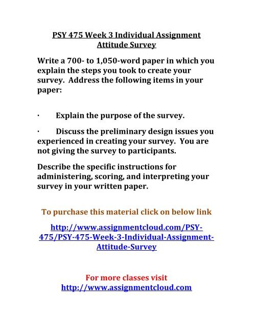 UOP PSY 475 Week 3 Individual Assignment Attitude Survey