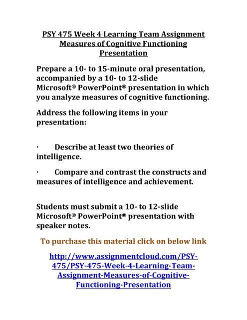 UOP PSY 475 Week 4 Learning Team Assignment Measures of Cognitive Functioning Presentation