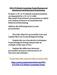 UOP PSY 475 Week 5 Learning Team Measures of Emotional and Behavioral Functioning