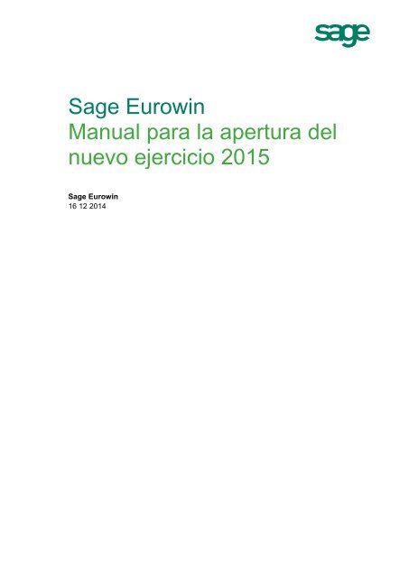 Sage Eurowin Manual para la apertura del nuevo ejercicio 2015