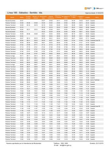 Línea 185 - Sábados - Sentido Ida