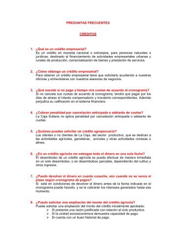 Preguntas Frecuentes - Caja Municipal de Sullana