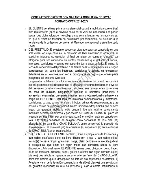 Condiciones Generales del Contrato de - Caja Municipal de Sullana