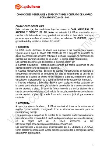 Condiciones Generales y Especificas del Contrato - Caja Municipal ...