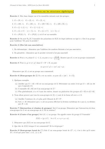 Exercices sur les structures algébriques