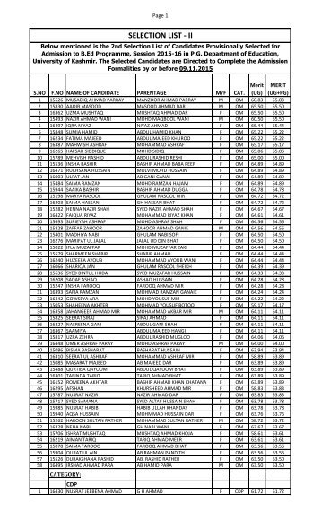 SELECTION LIST - II