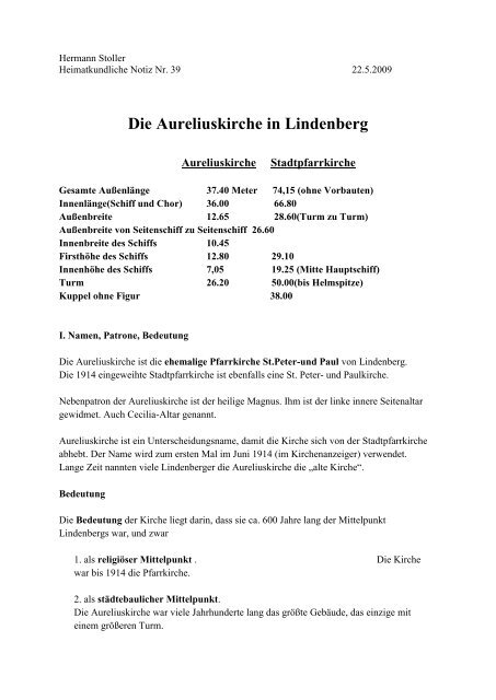 Die Aureliuskirche In Lindenberg Geschichts