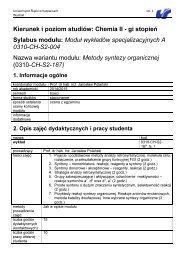 Kierunek i poziom studiÃ³w: Chemia II - Uniwersytet ÅlÄski