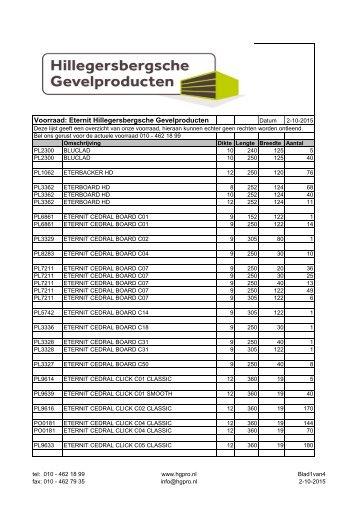 Voorraad Eternit Hillegersbergsche Gevelproducten