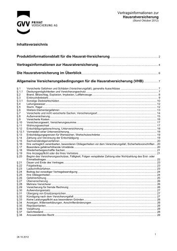 Vertragsinformationen zur Hausratversicherung - GVV ...