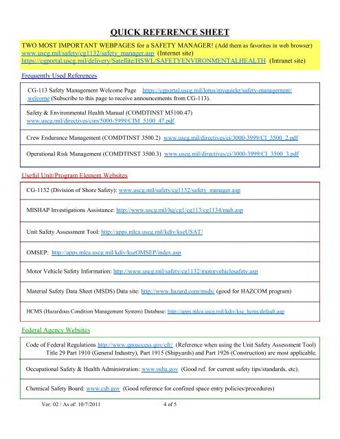 QUICK REFERENCE SHEET TWO