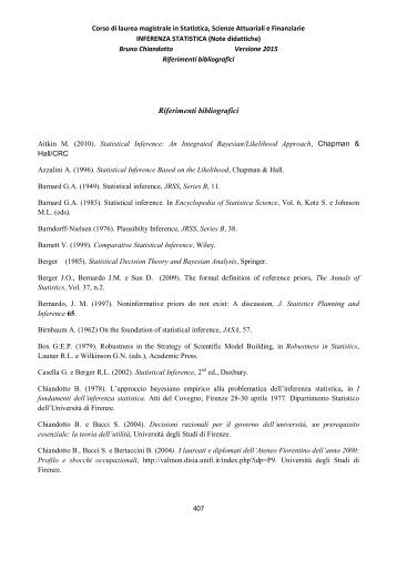 Riferimenti bibliografici.pdf - Dipartimento di Statistica, Informatica ...