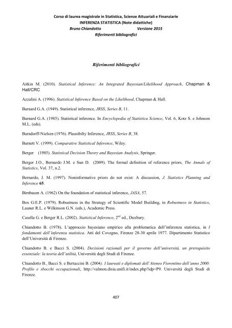 Riferimenti bibliografici.pdf - Dipartimento di Statistica, Informatica ...