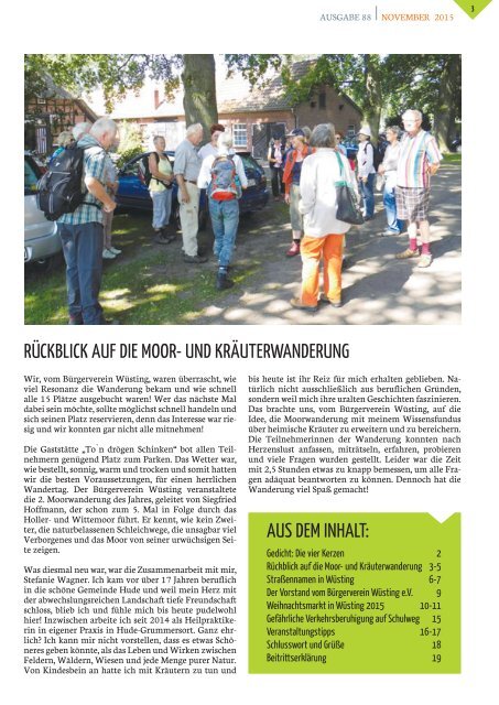 BÜRGERBRIEF Vereinsheft Ausgabe 88 - November 2015 vom Bürgerverein Wüsting e.V.