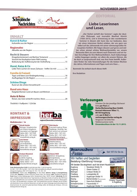 Schwäbische Nachrichten & AuLa - Ausgabe 11/2015