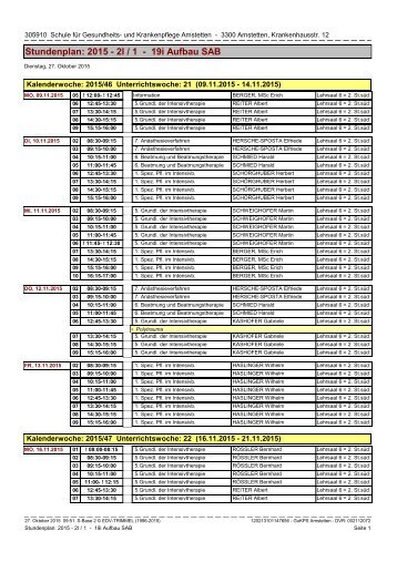 Stundenplan 2015 - 2I / 1 - 19i Aufbau SAB