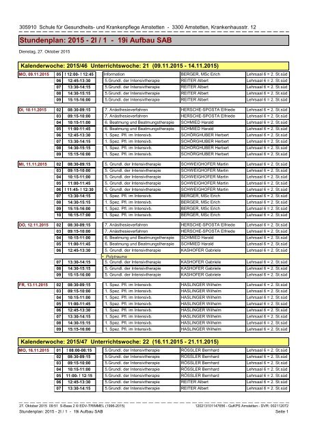 Stundenplan 2015 - 2I / 1 - 19i Aufbau SAB