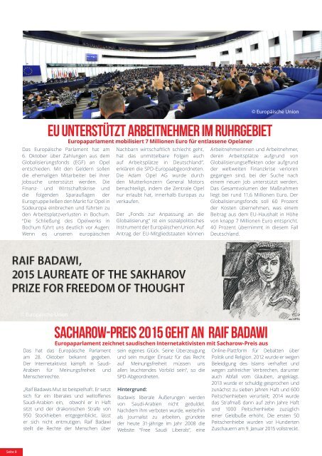Infobrief der Europaabgeordneten Petra Kammerevert - Ausgabe: Oktober 2015 Nr. 8