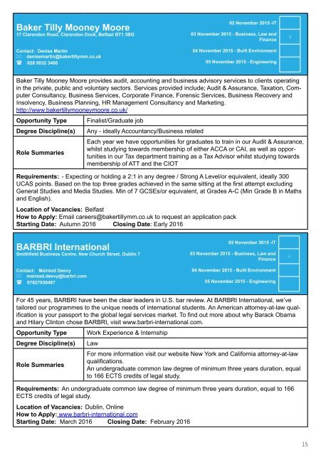 Graduate Recruitment & Work Placement Fairs 2015