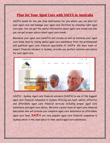 Plan for Your Aged Care with SACFA in Australia