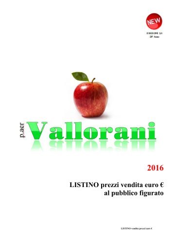 2016 listino PREZZI vendita euro € al pubblico p.aer VALLORANI