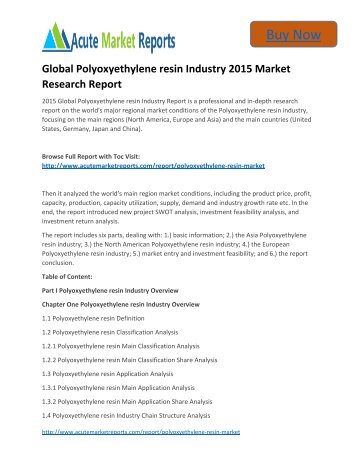 Business Survey:Polyoxyethylene resin Industry 2015 Market Trends and Forecast 